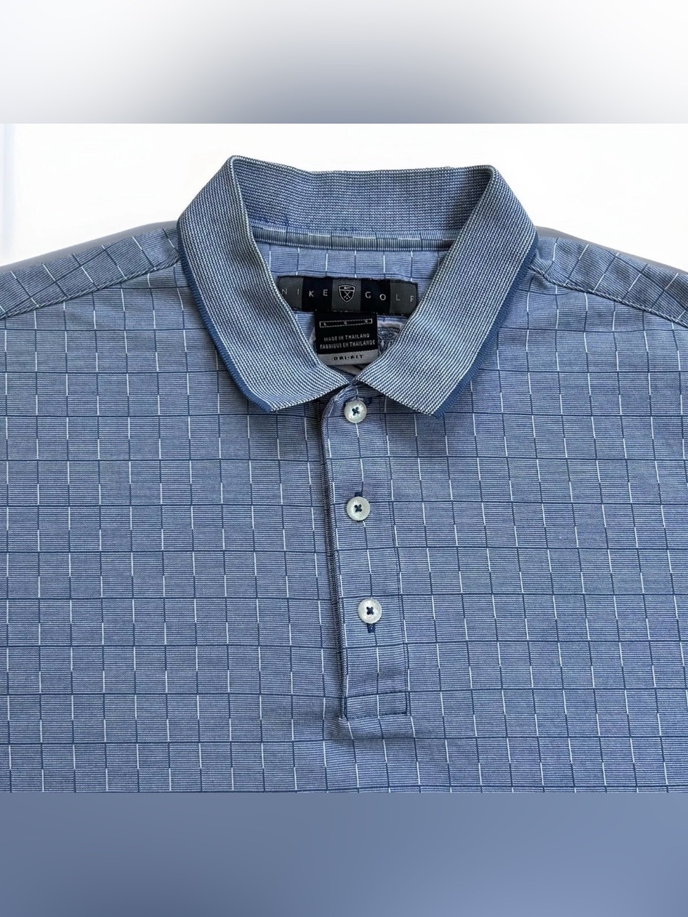 Vintage Nike Golf Dri-FIT Polo Shirt Men's L Short Sleeve Check Blue Golf